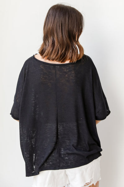 Knit Round Neck Tee in black back view