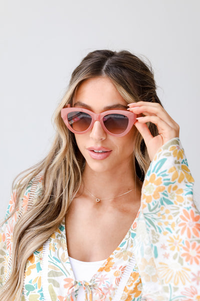 pink Cat Eye Sunglasses on dress up model