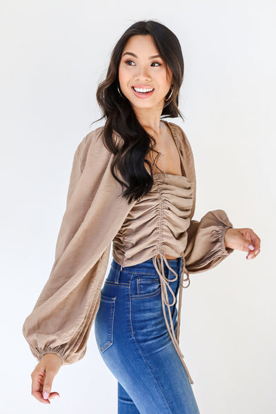 Ruched Cropped Blouse in mocha side view