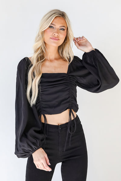 Ruched Cropped Blouse in black