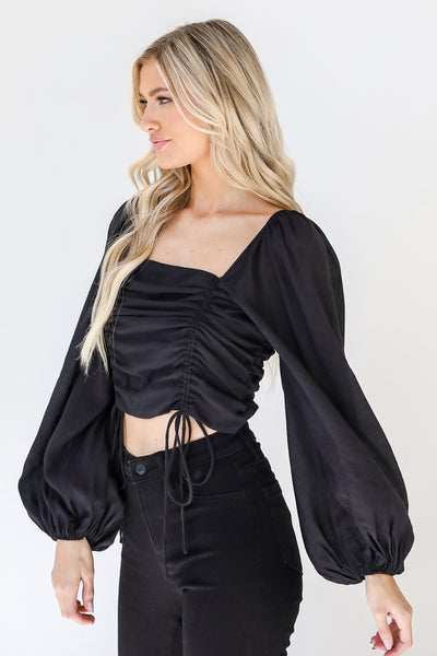 Ruched Cropped Blouse in black side view