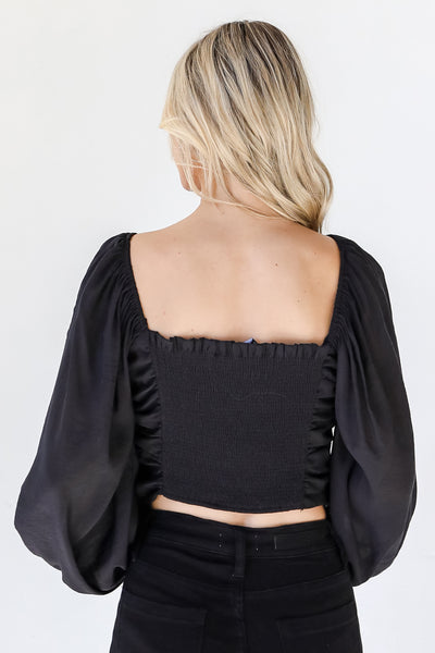 Ruched Cropped Blouse in black back view
