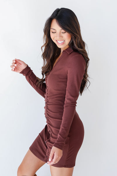 brown Ribbed Dress side view