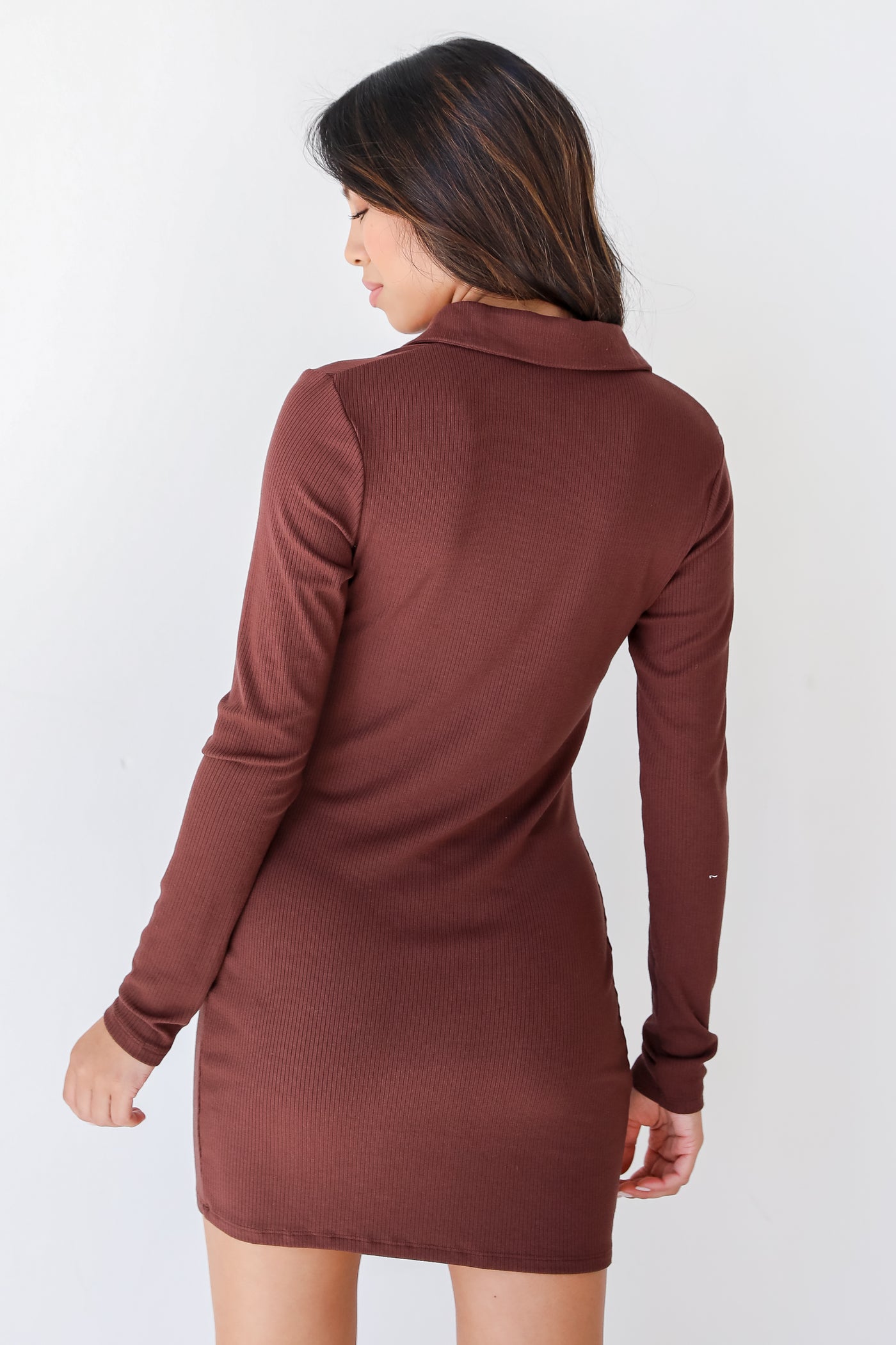 brown Ribbed Dress back view