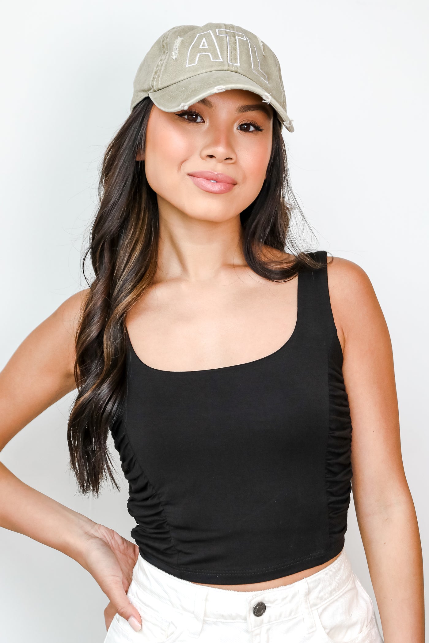 Ruched Cropped Tank in black