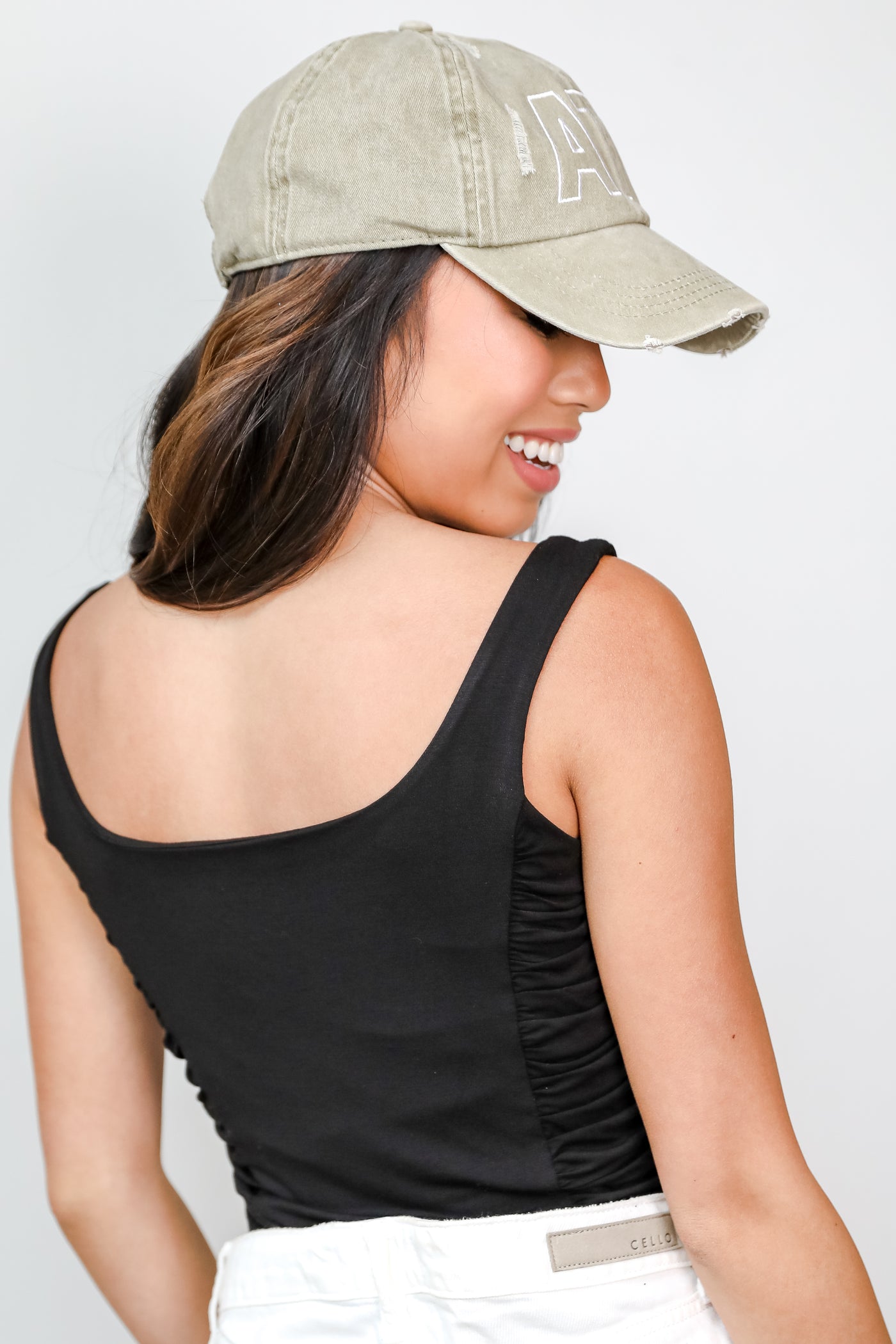 Ruched Cropped Tank in black back view