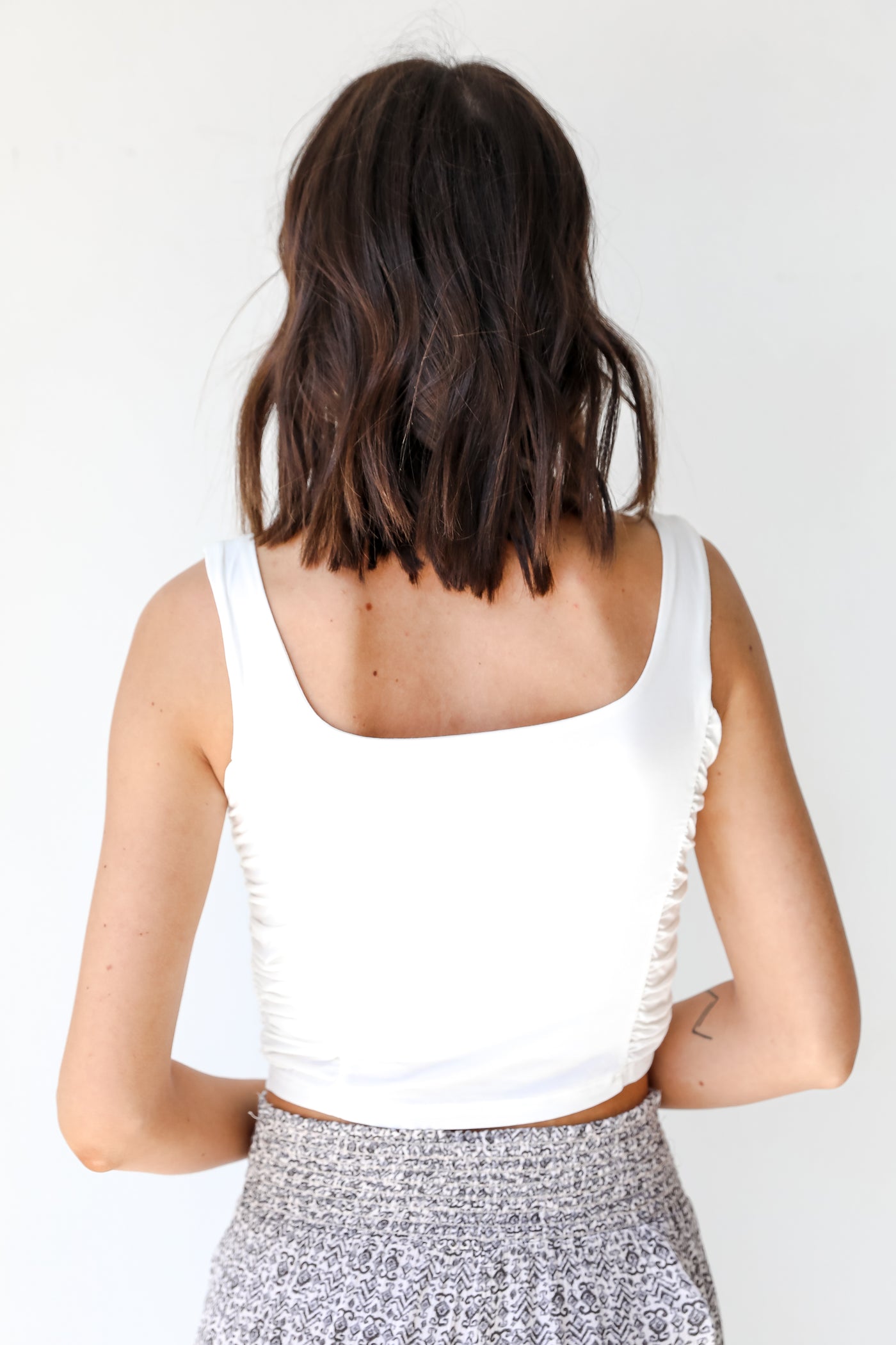 Ruched Cropped Tank in white back view