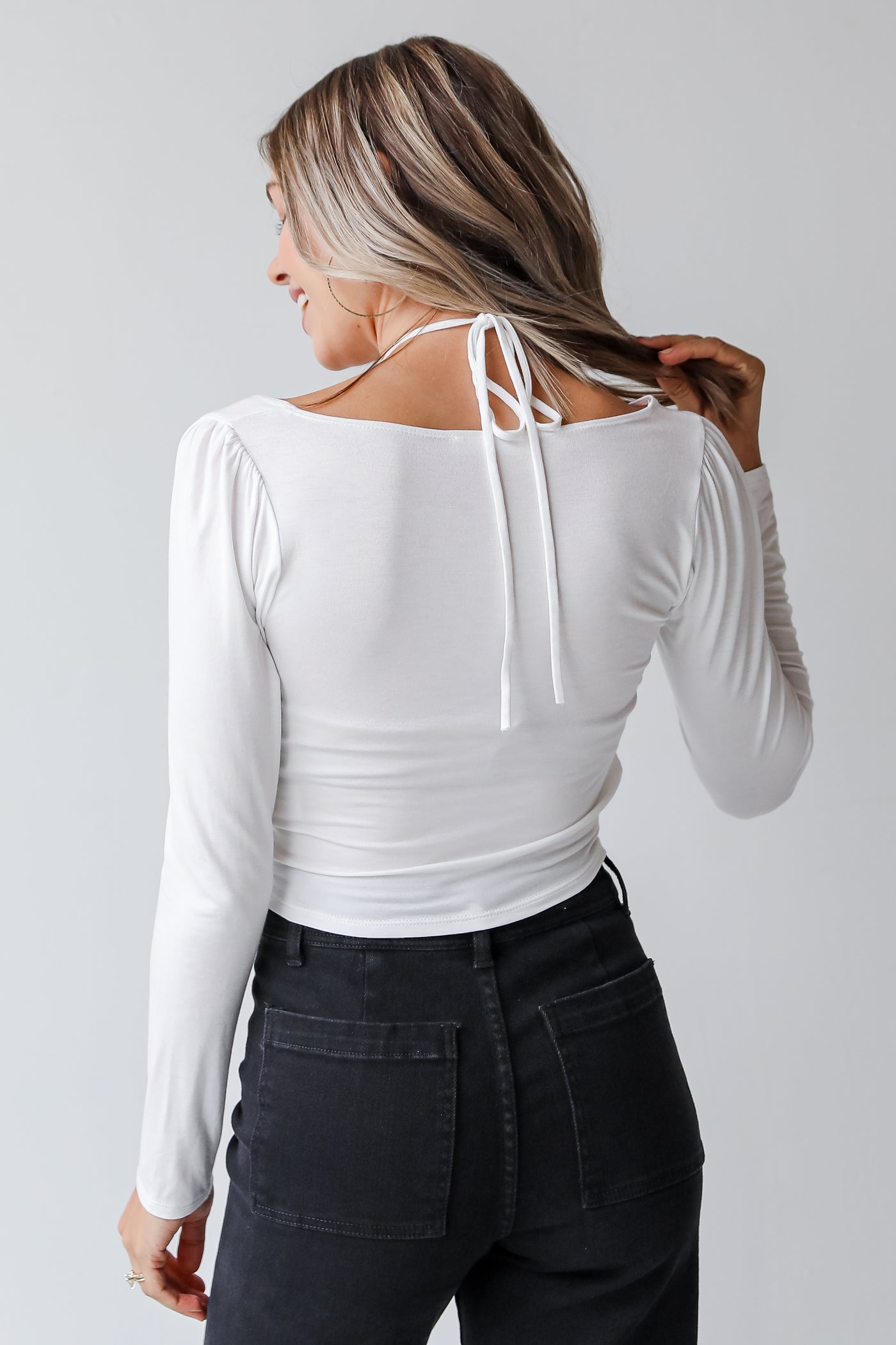 white ruched top back view