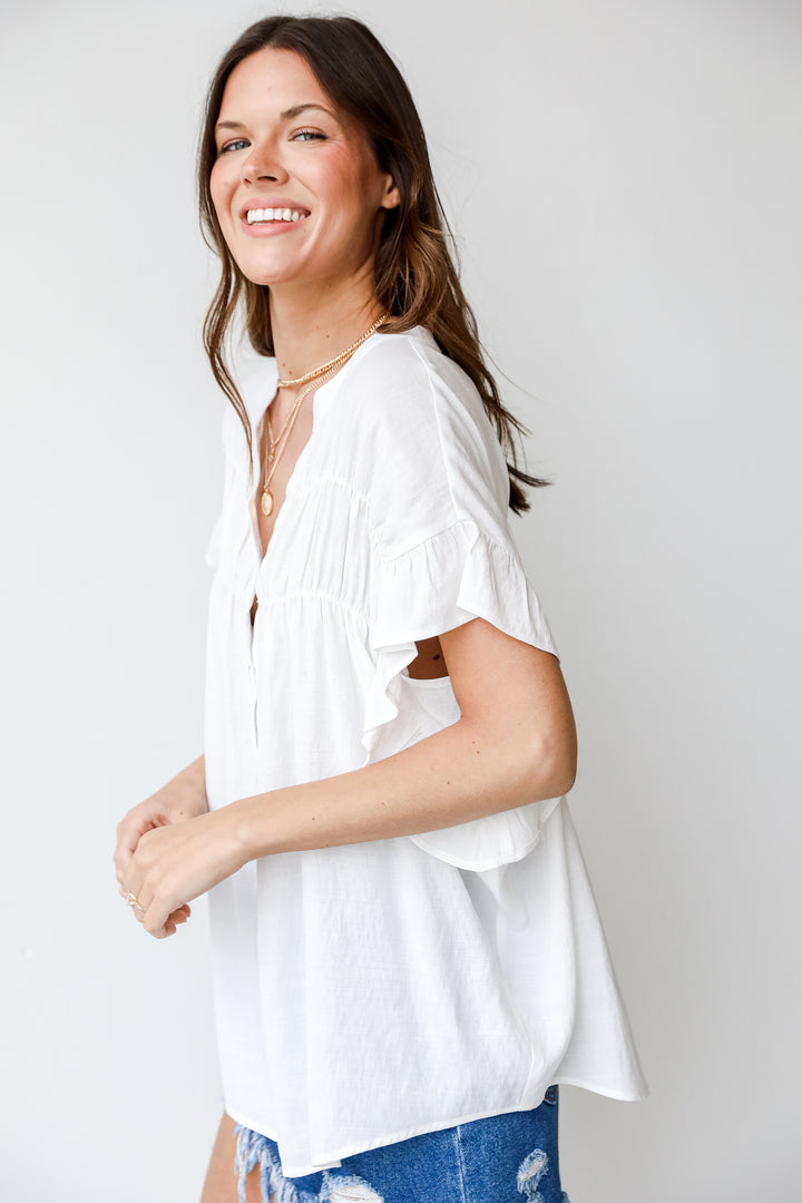 Ruffle Blouse in white side view