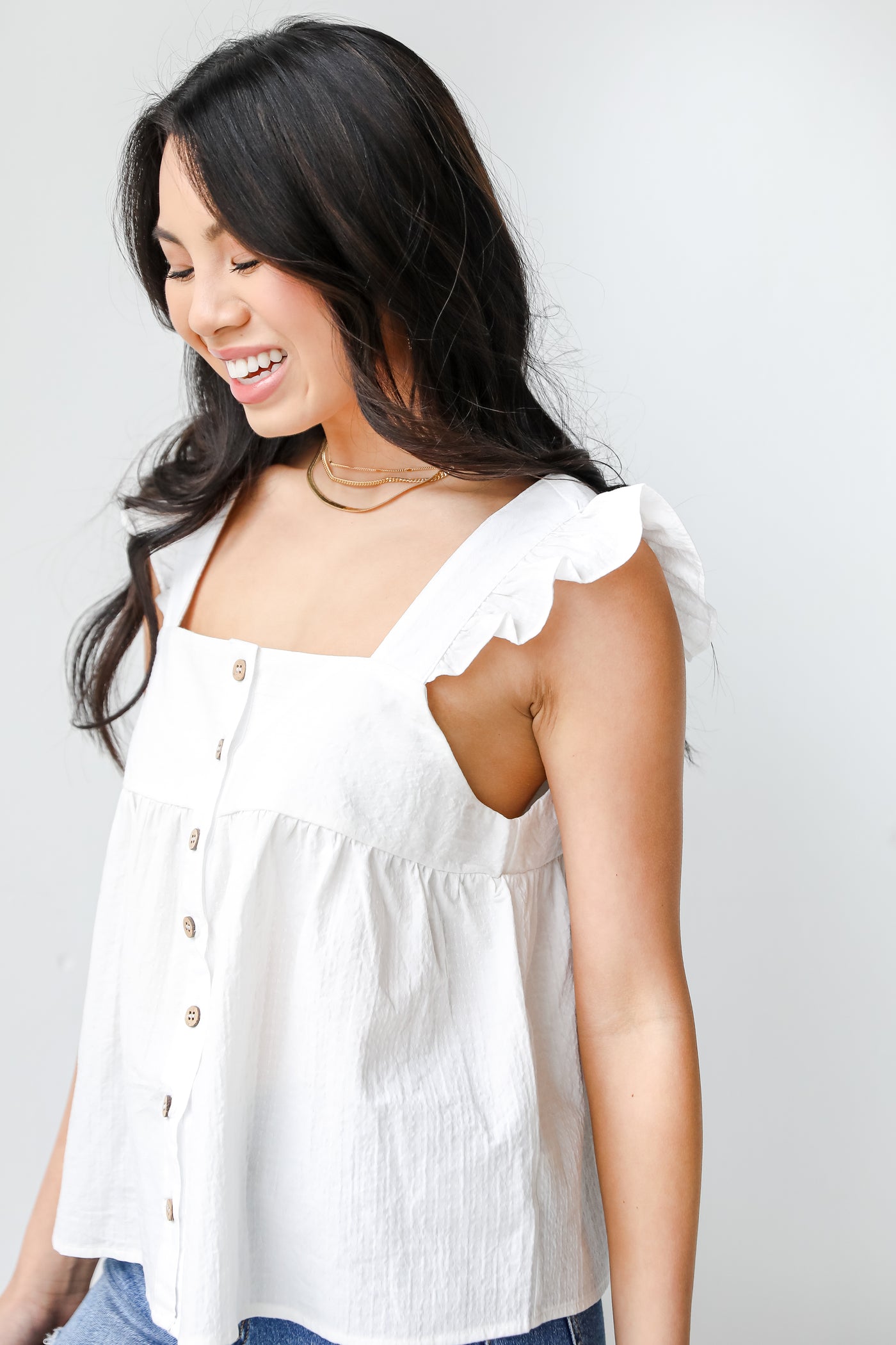 Babydoll Tank in white side view