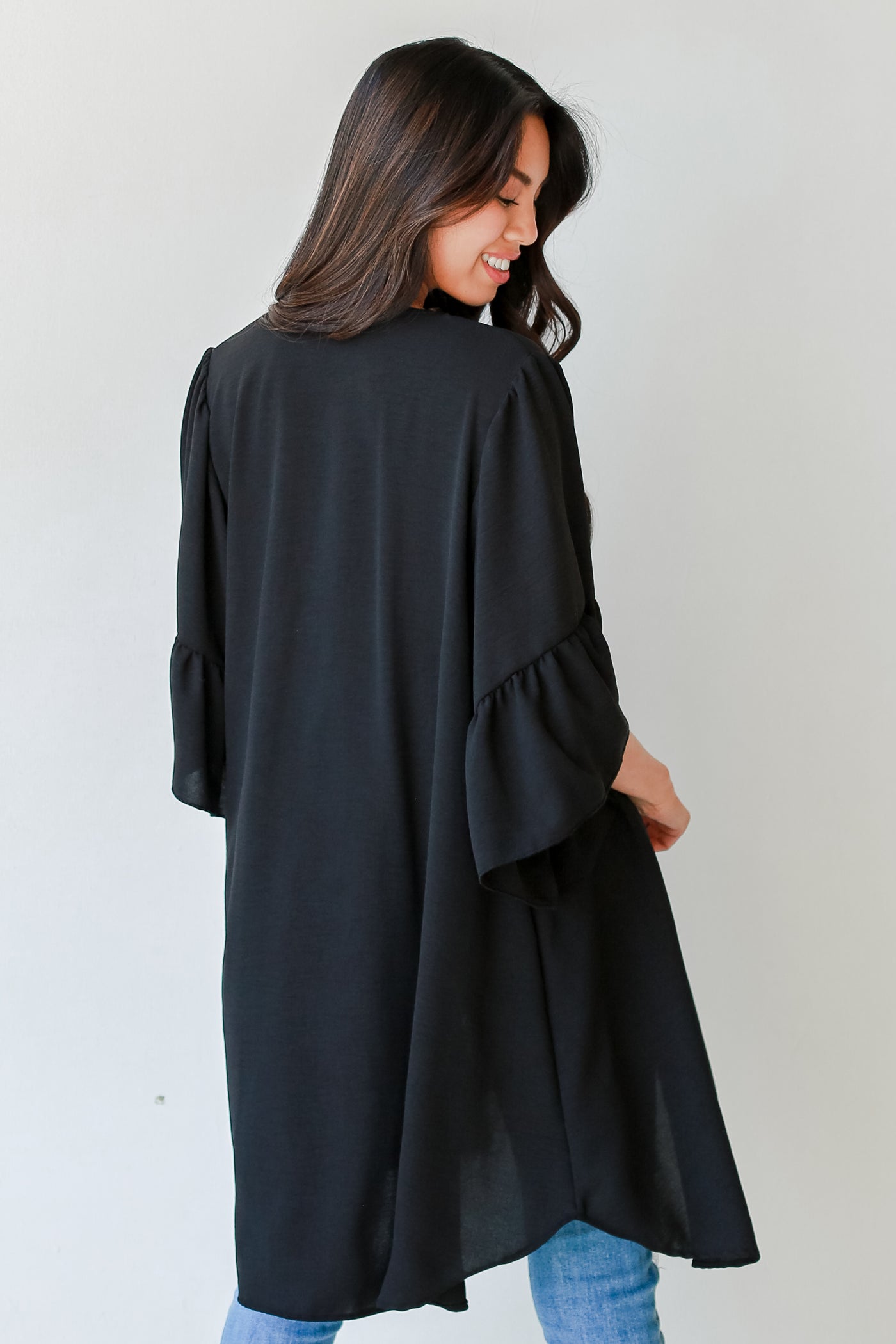 Ruffle Kimono in black back view