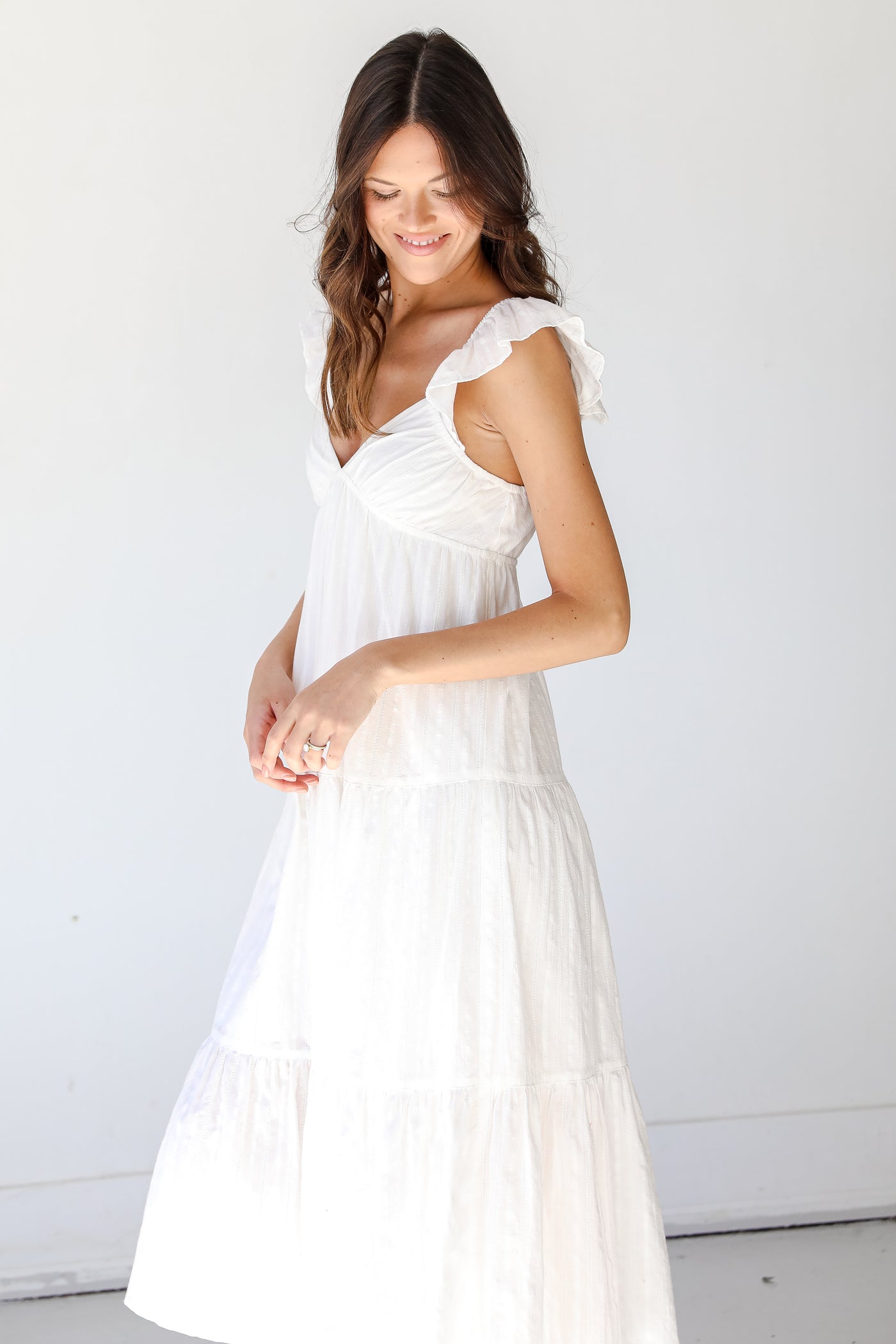 Tiered Midi Dress in white side view
