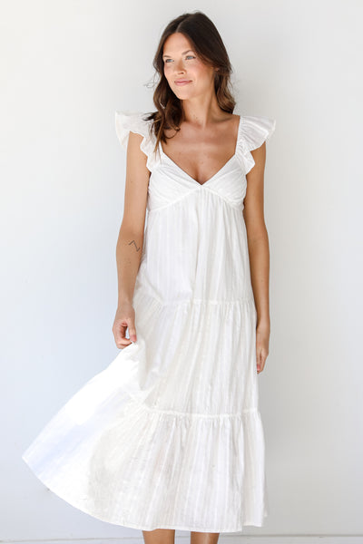 Tiered Midi Dress in white