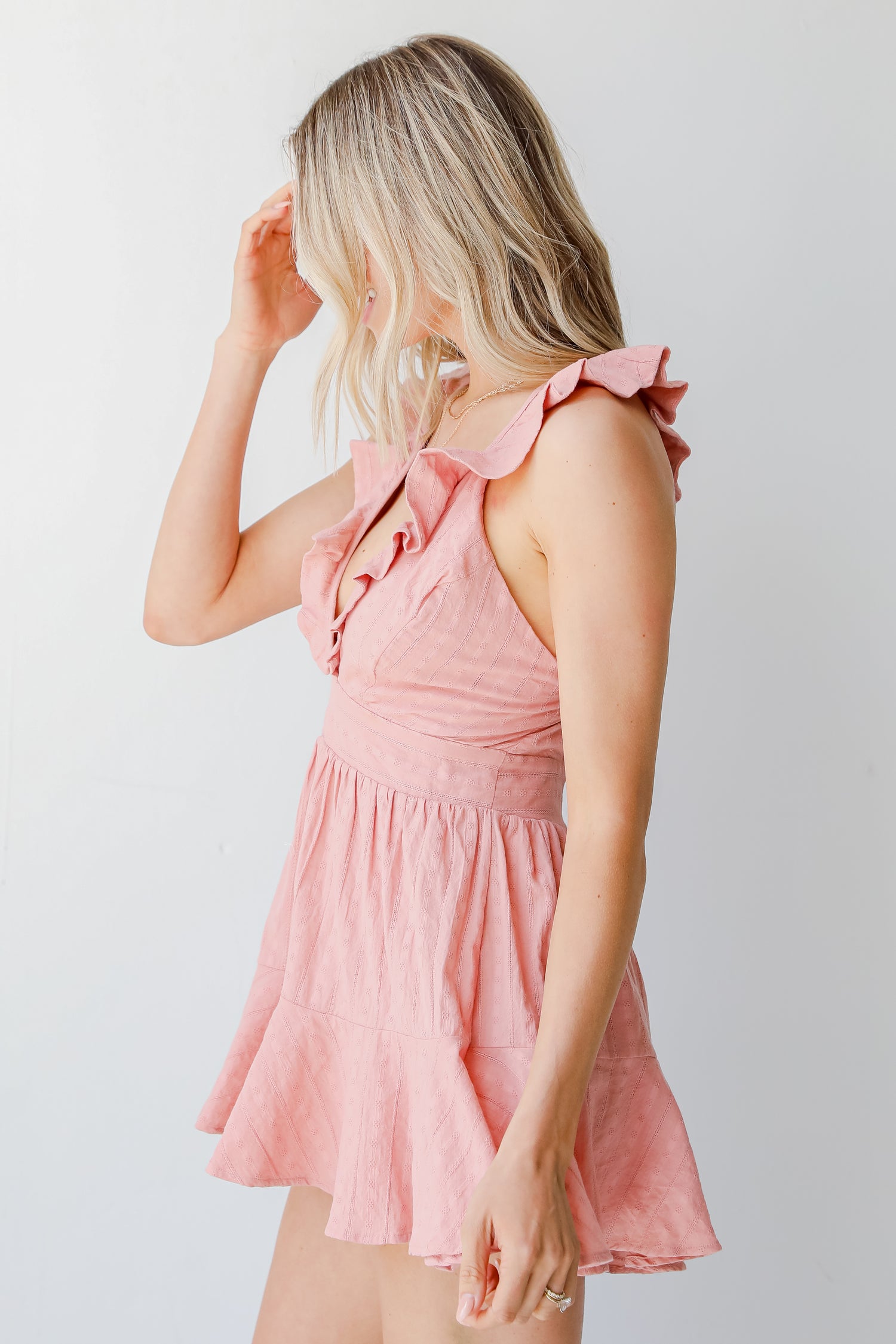 Romper in mauve side view