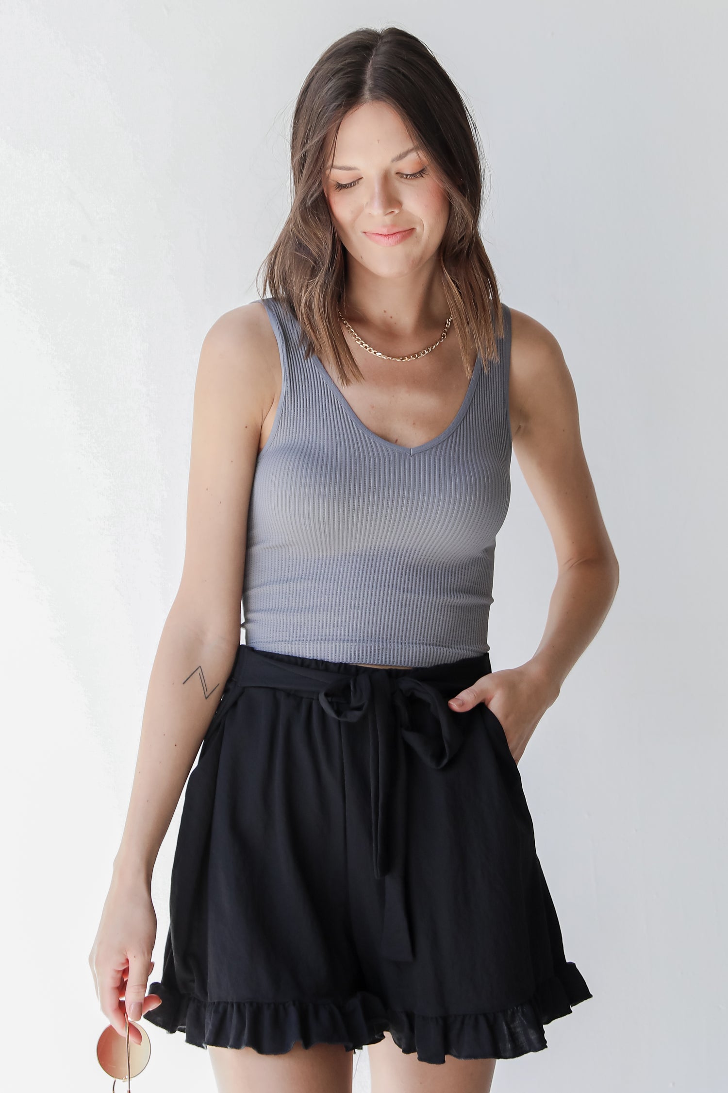 Shorts in black on model