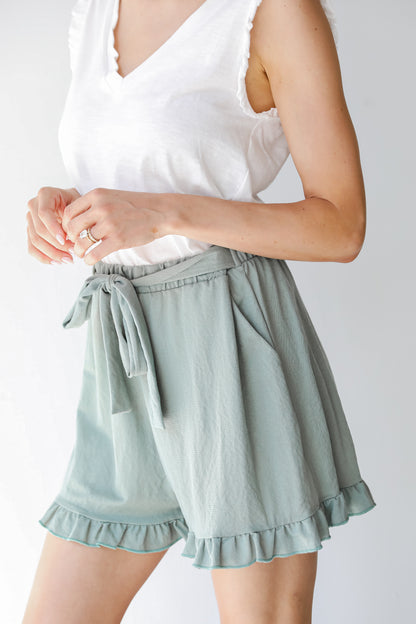 Shorts in sage side view