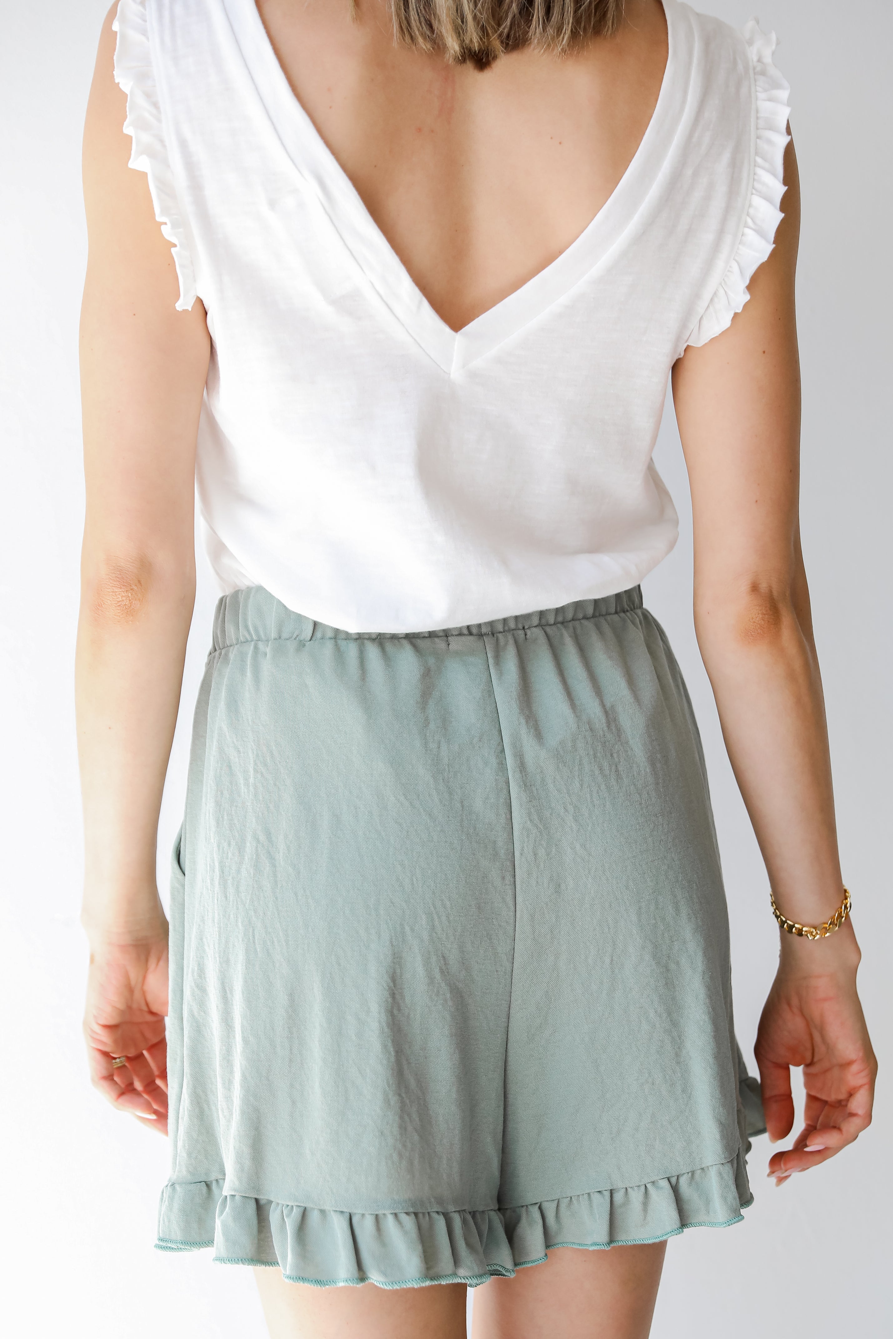 Shorts in sage back view