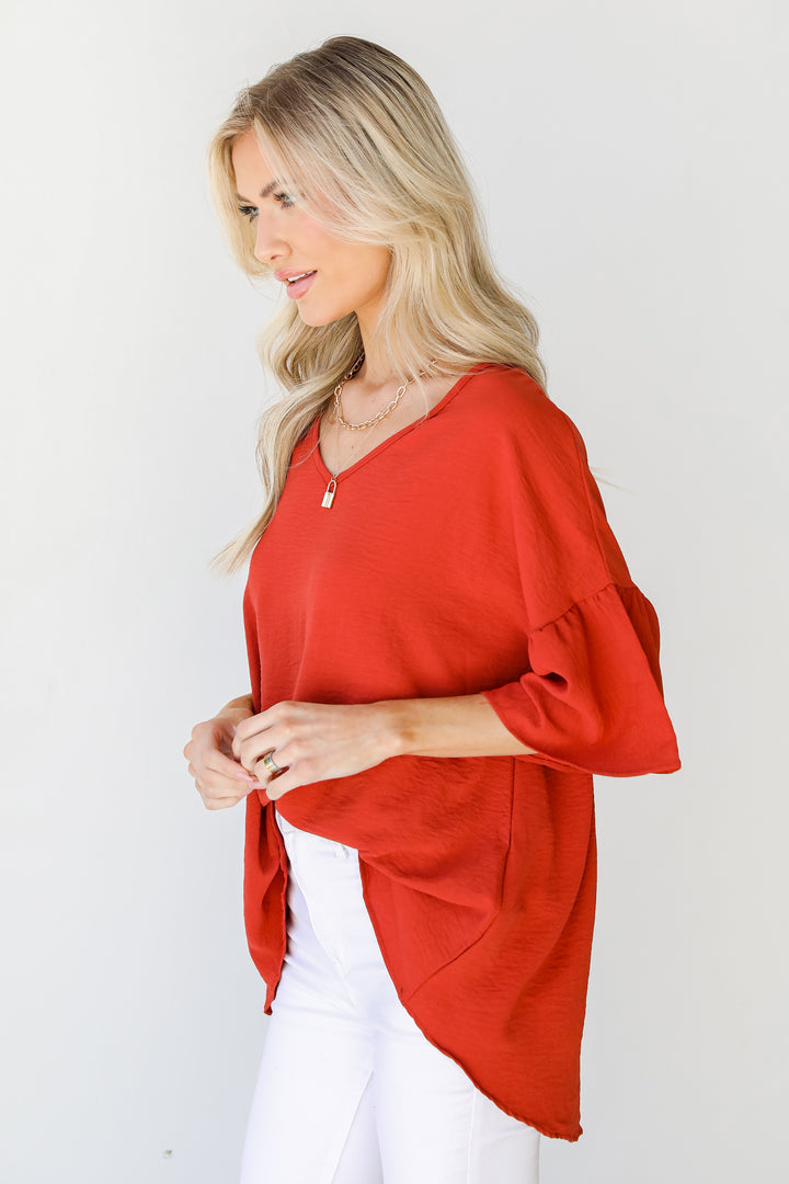 Ruffle Sleeve Blouse in brick side view