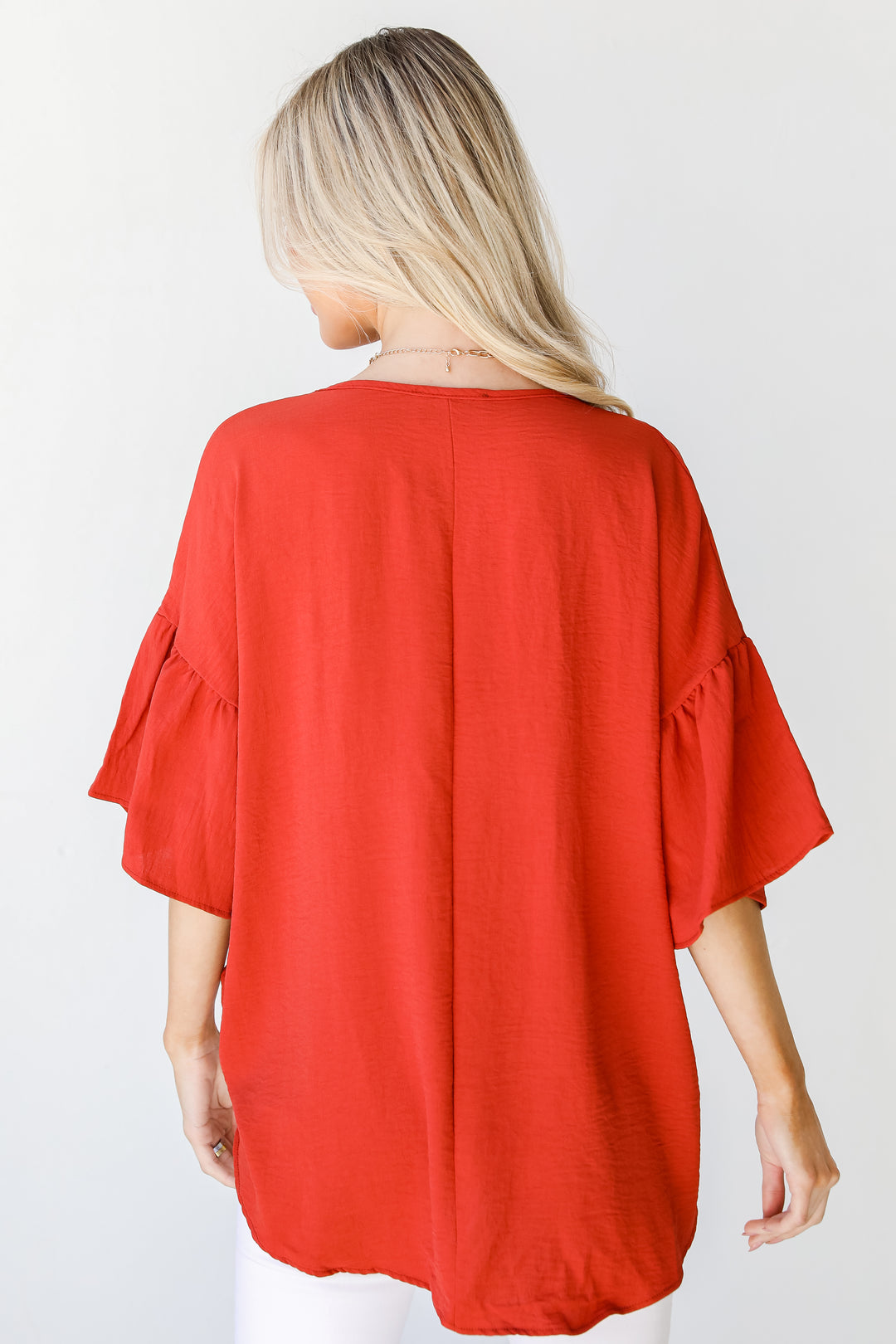 Ruffle Sleeve Blouse in brick back view