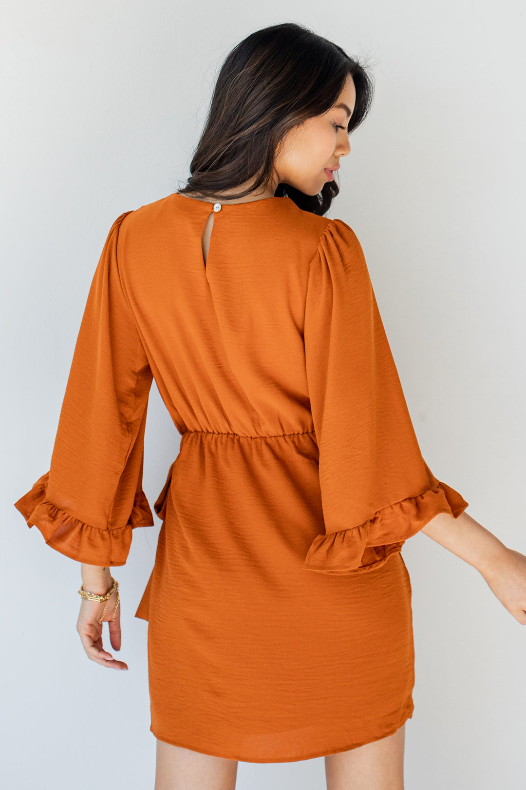 Wrap Dress in rust back view