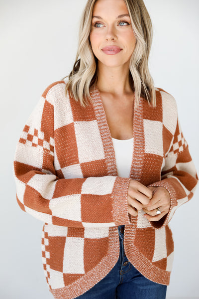 Checkered Sweater Cardigan on model