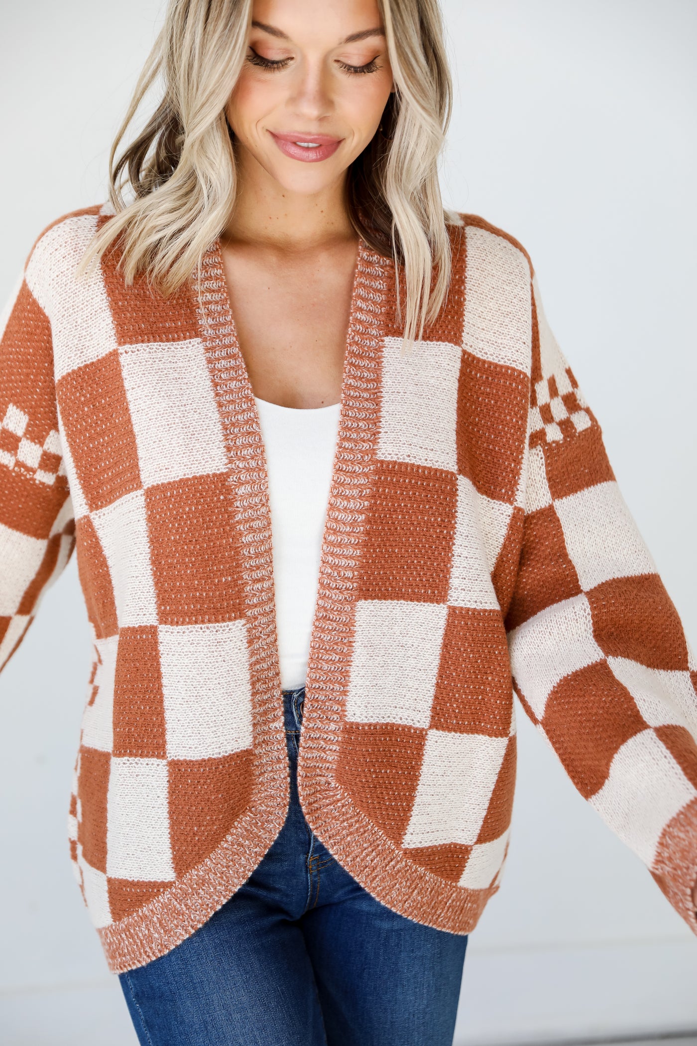 Checkered Sweater Cardigan front view
