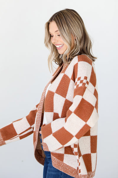 Checkered Sweater Cardigan side view