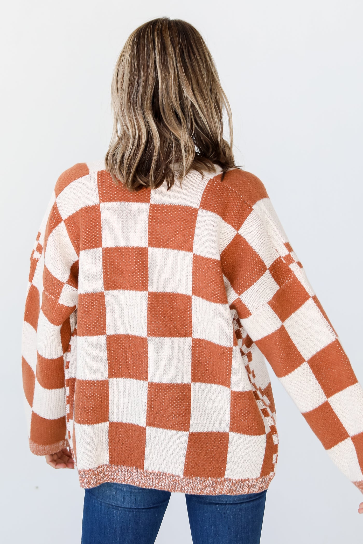Checkered Sweater Cardigan back view