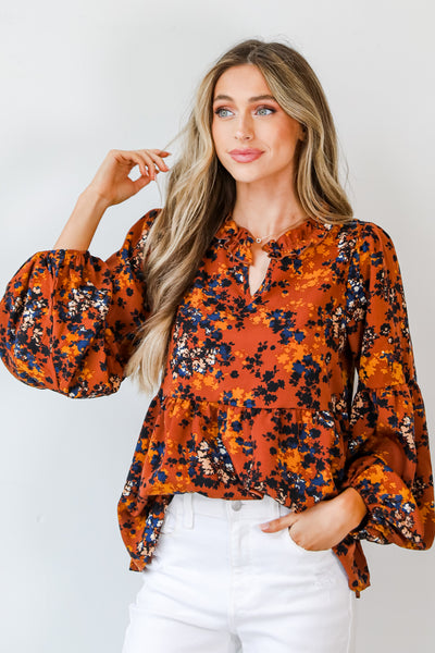 Floral Babydoll Blouse close up