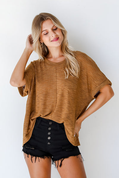 camel Knit Top front view