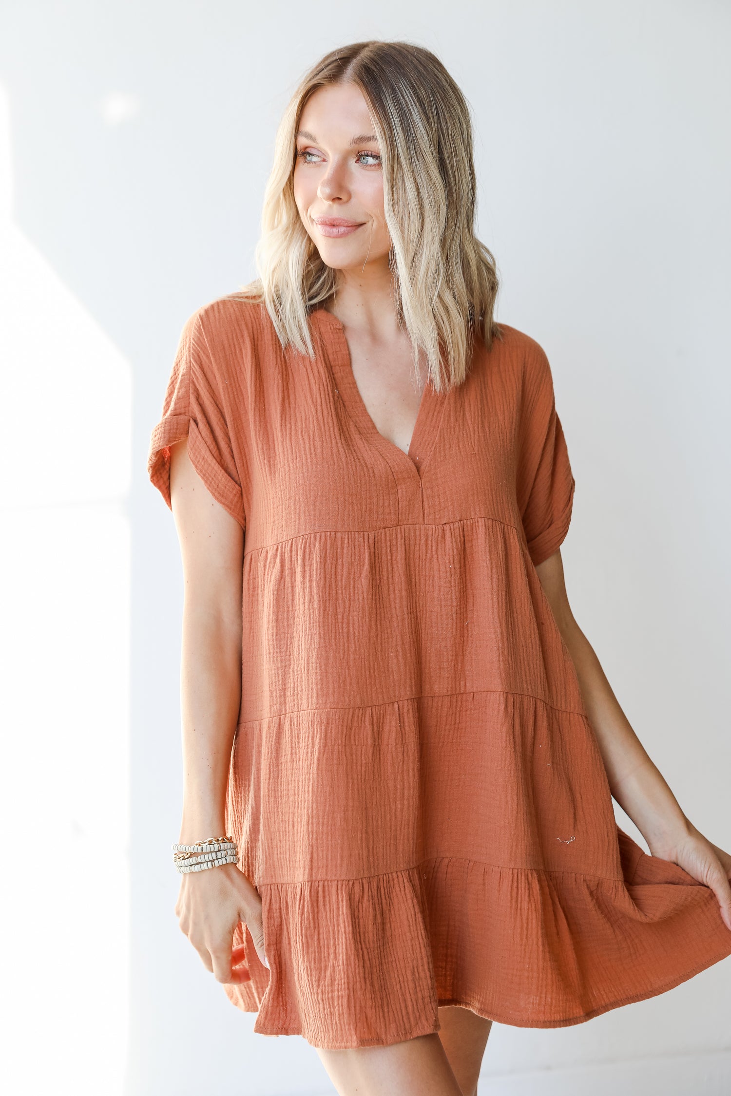Linen Babydoll Mini Dress from dress up