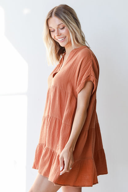 Linen Babydoll Mini Dress side view