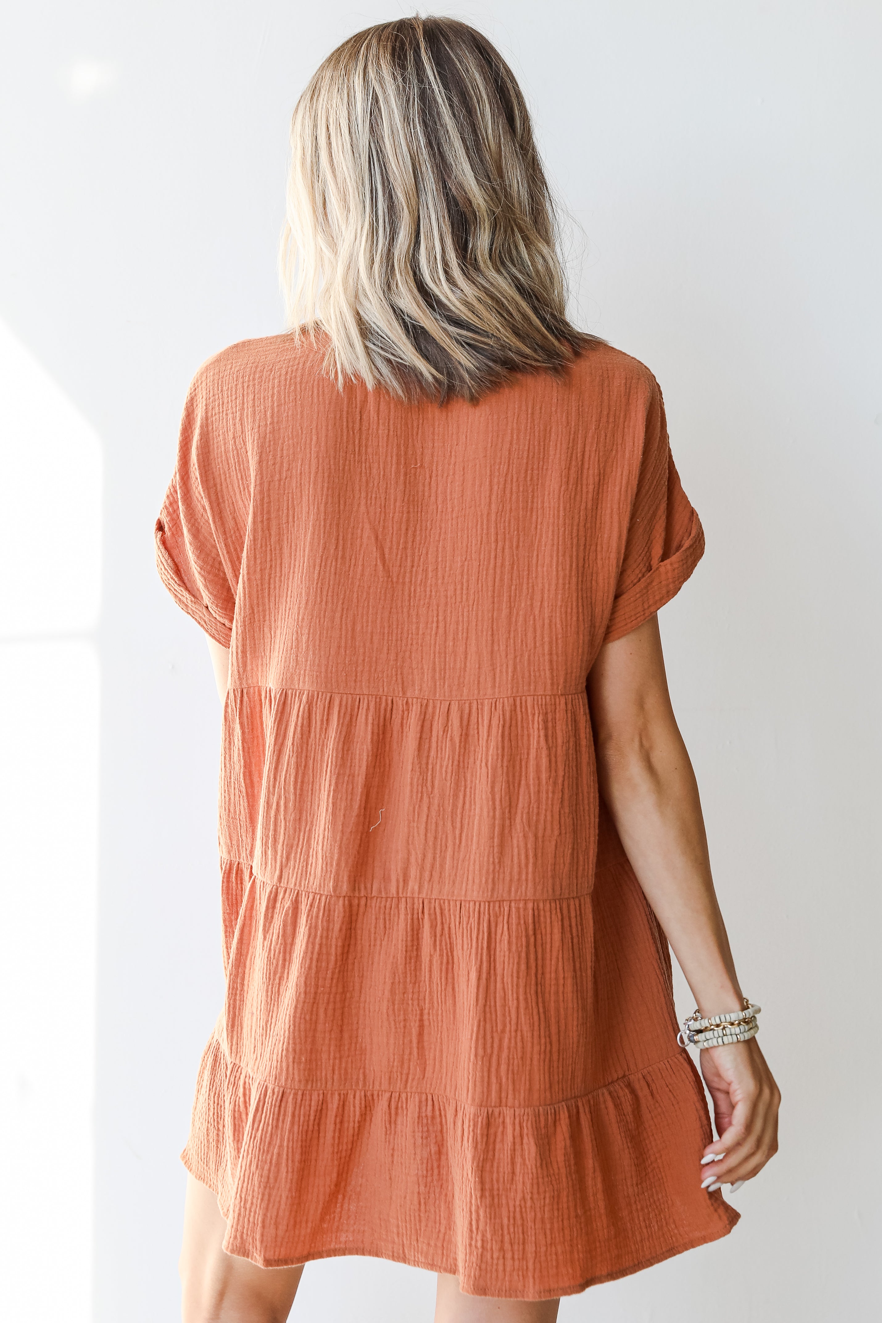 Linen Babydoll Mini Dress back view