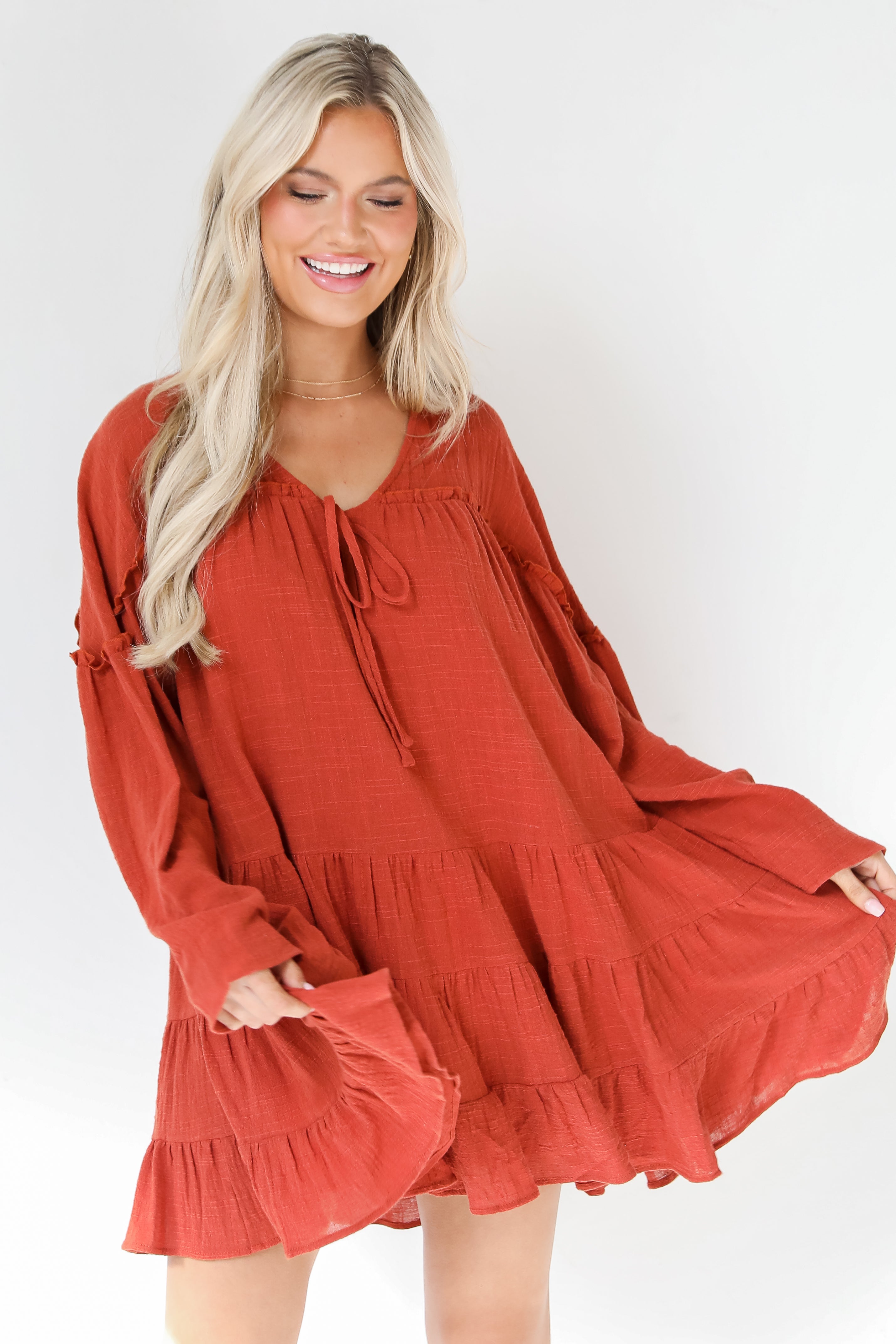 rust Mini Dress front view