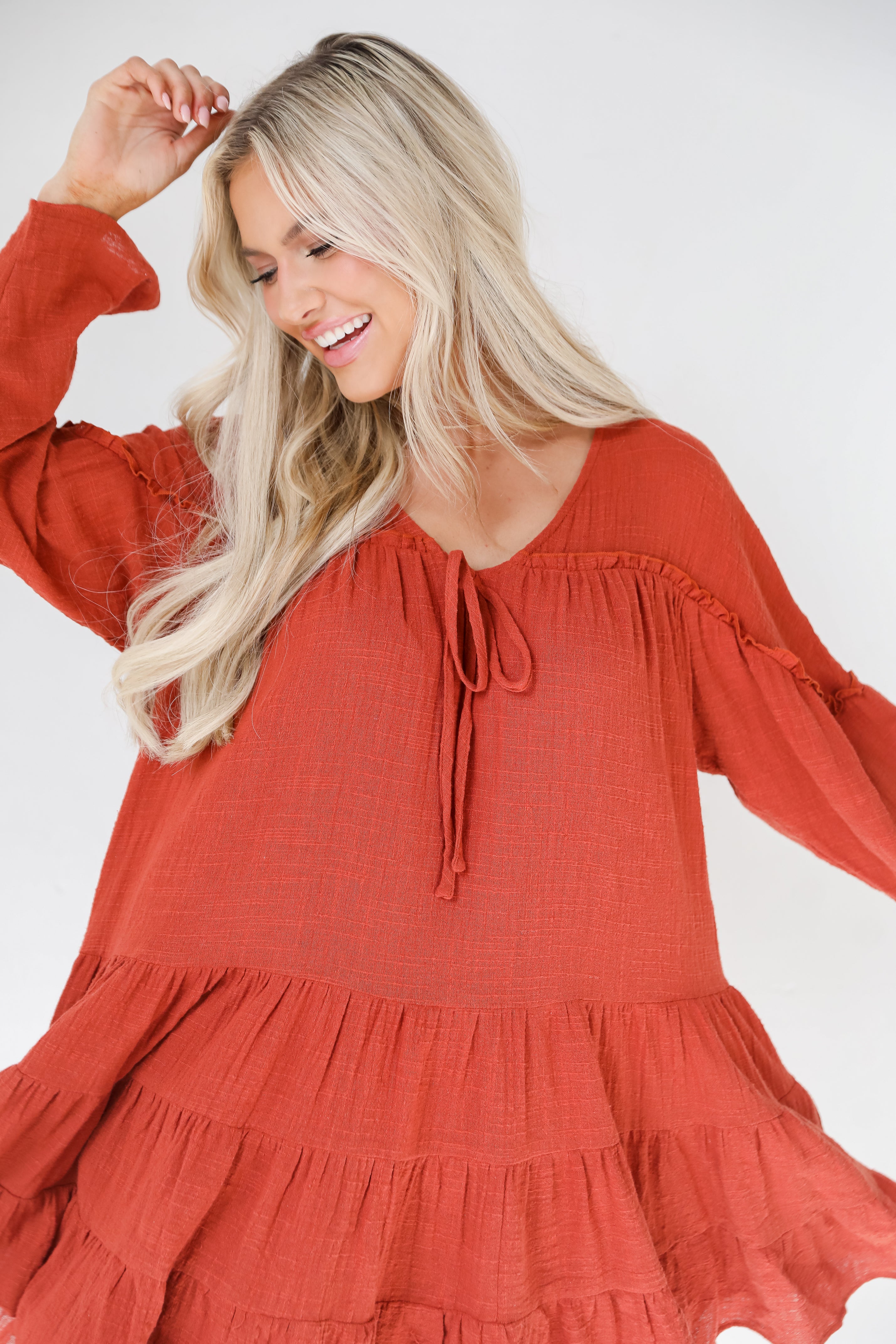 rust Mini Dress close up