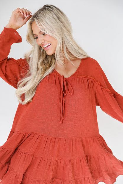 rust Mini Dress close up