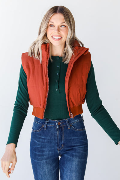 rust Cropped Puffer Vest