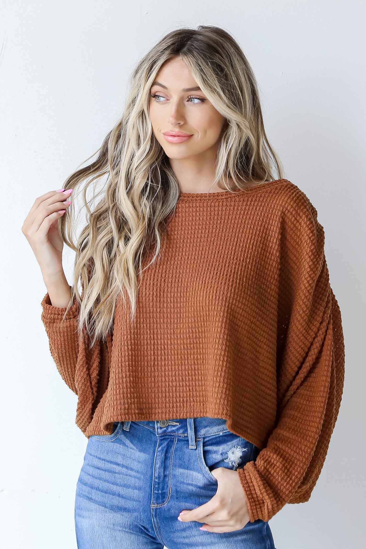 model wearing a Waffle Knit Top