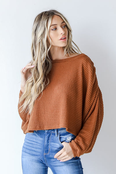 Waffle Knit Top on model
