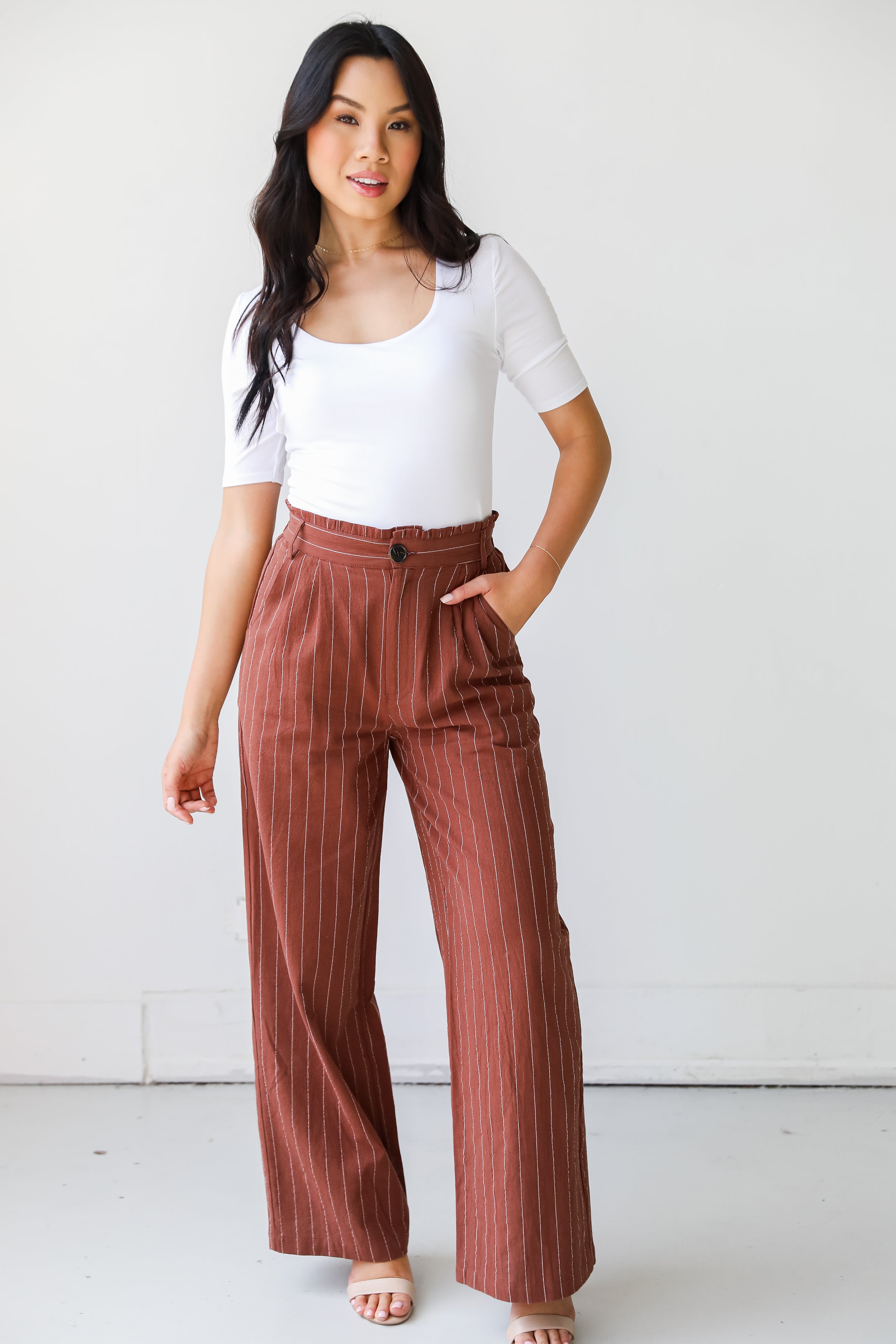 Striped Wide Leg Pants front view