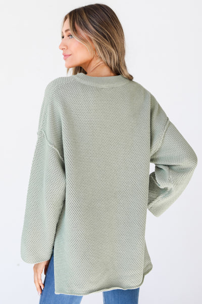 sage Henley Sweater back view