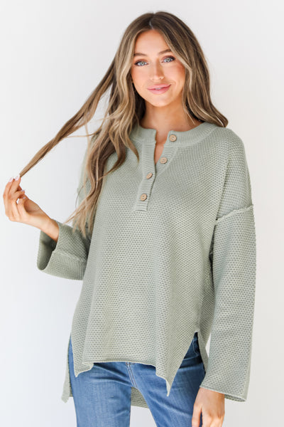 sage Henley Sweater front view
