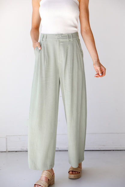 sage Linen Pants front view