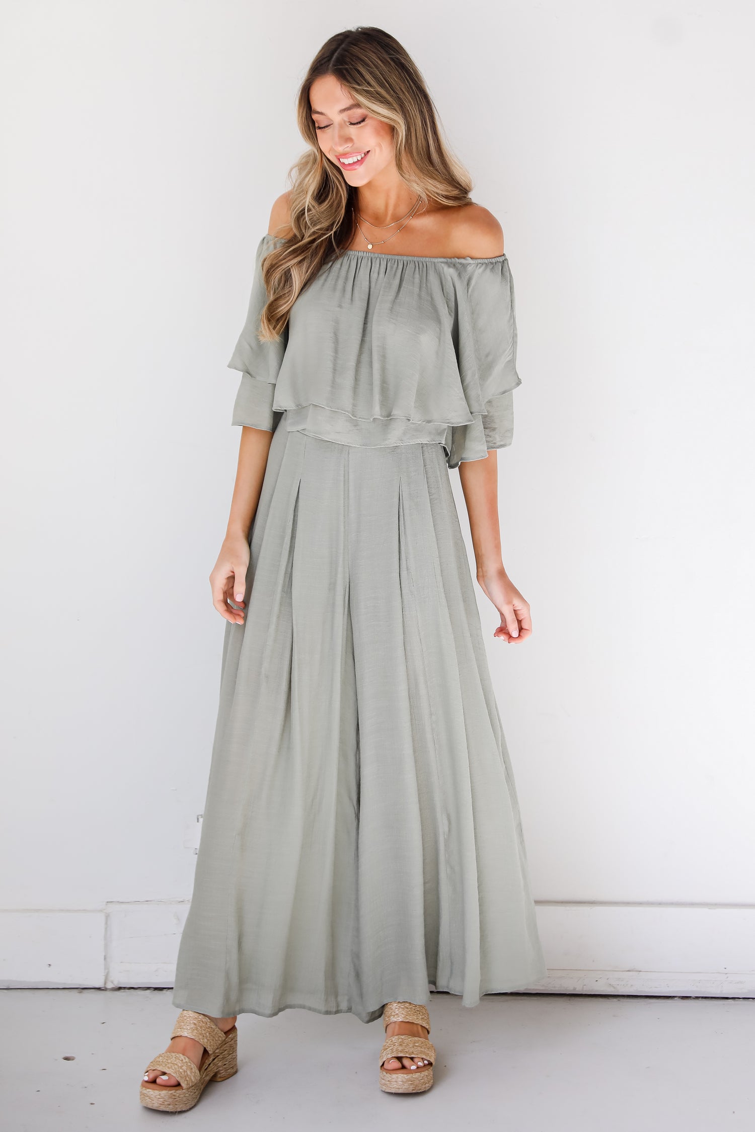 sage Wide Leg Pants front view