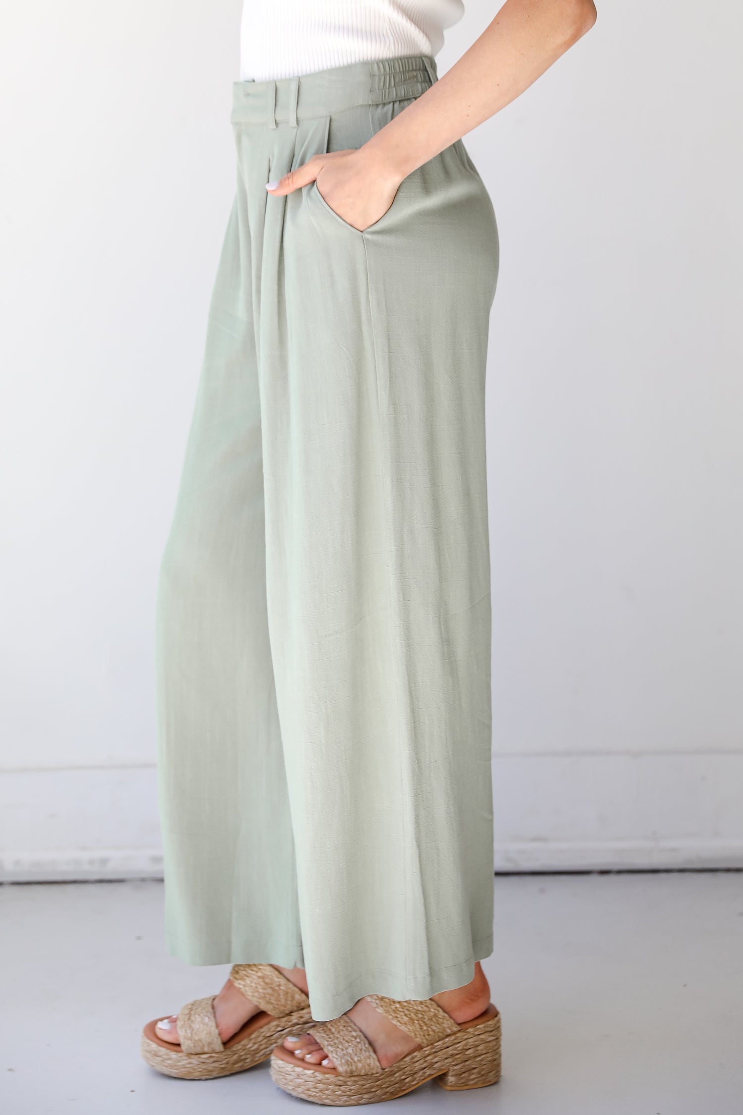 sage Linen Pants side view