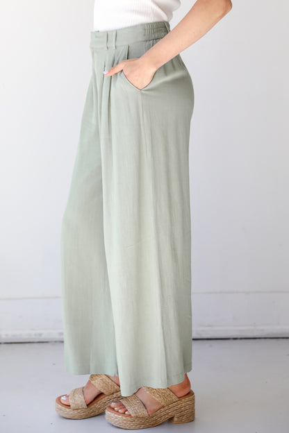 sage Linen Pants side view
