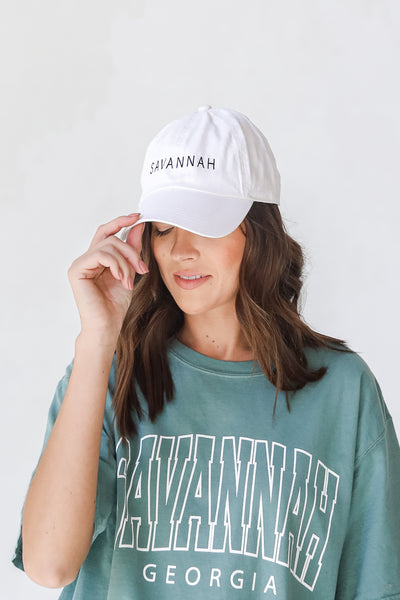 Savannah Embroidered Hat in white front view