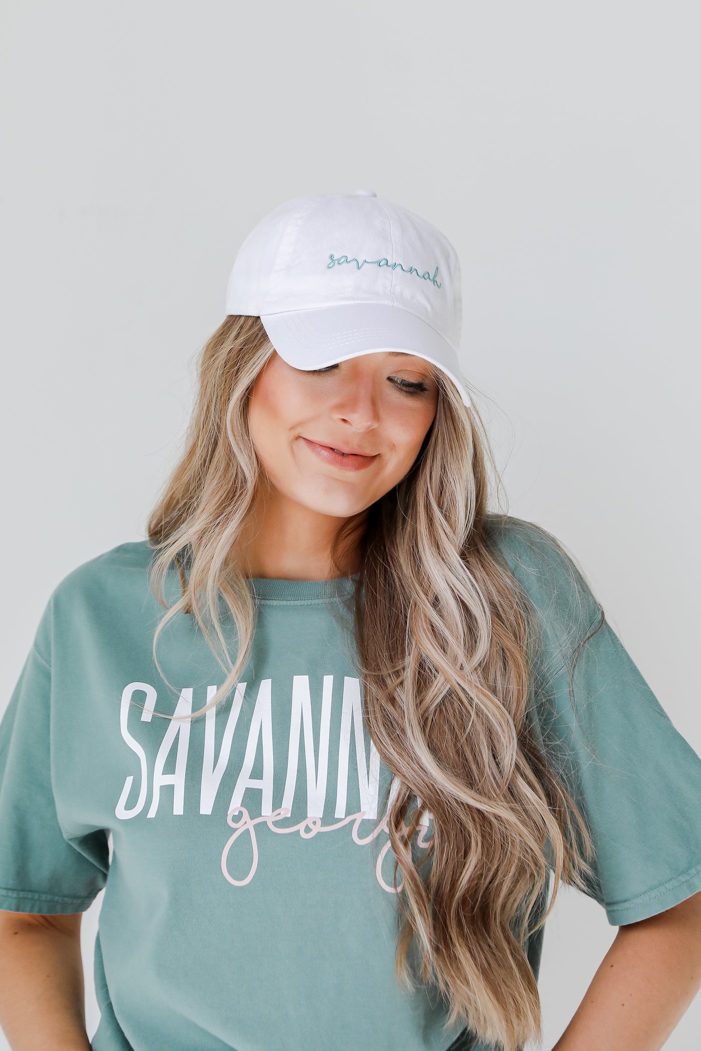 Savannah Script Embroidered Hat in white