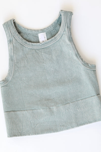 Seamless High Neck Ribbed Tank in sage flat lay