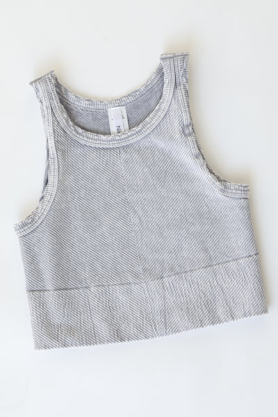 Seamless High Neck Ribbed Tank in grey flat lay